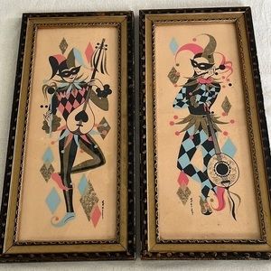 R F Harnett Vintage Harlequin Jester Prints/Lithographs Set‎ of 2
